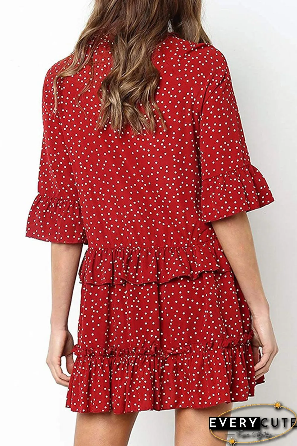 Fashion Casual Polka Dot Split Joint V Neck Princess Dresses