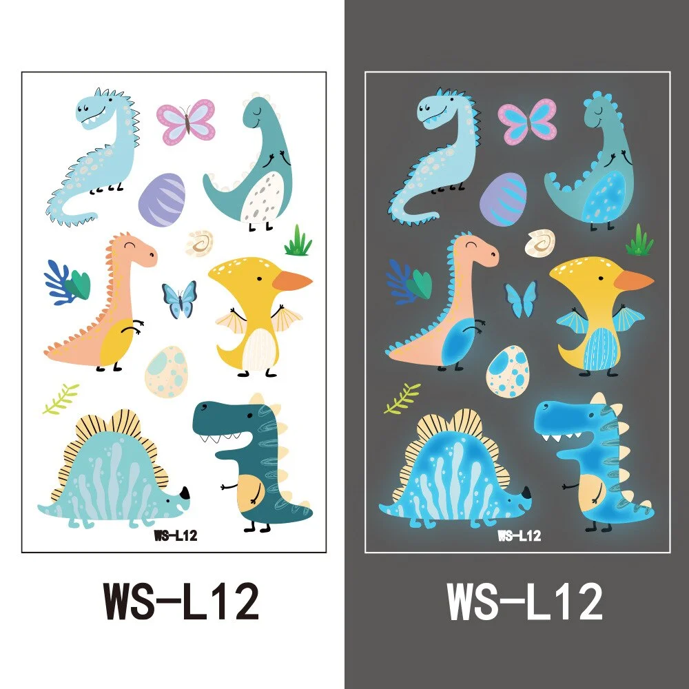 Luminous Night Temporary Tattoo Sticker Children Cartoon Stars Dolphin Butterfly Car Animal Waterproof Body Art Kids Fake Tatoo