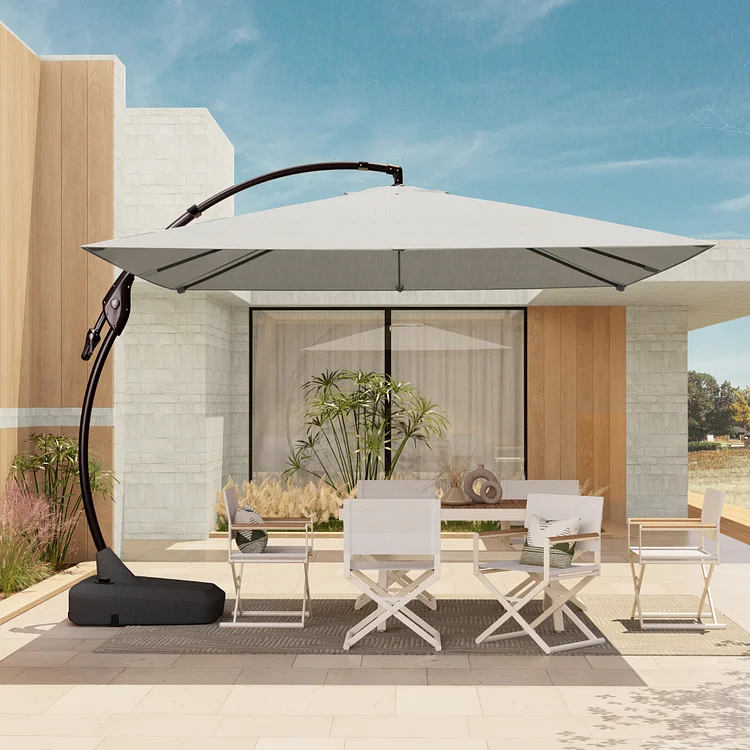 GRAND PATIO 10 FT Patio Umbrella Deluxe Curvy Offset Umbrella with Base, cantilever umbrella for Garden Deck Pool