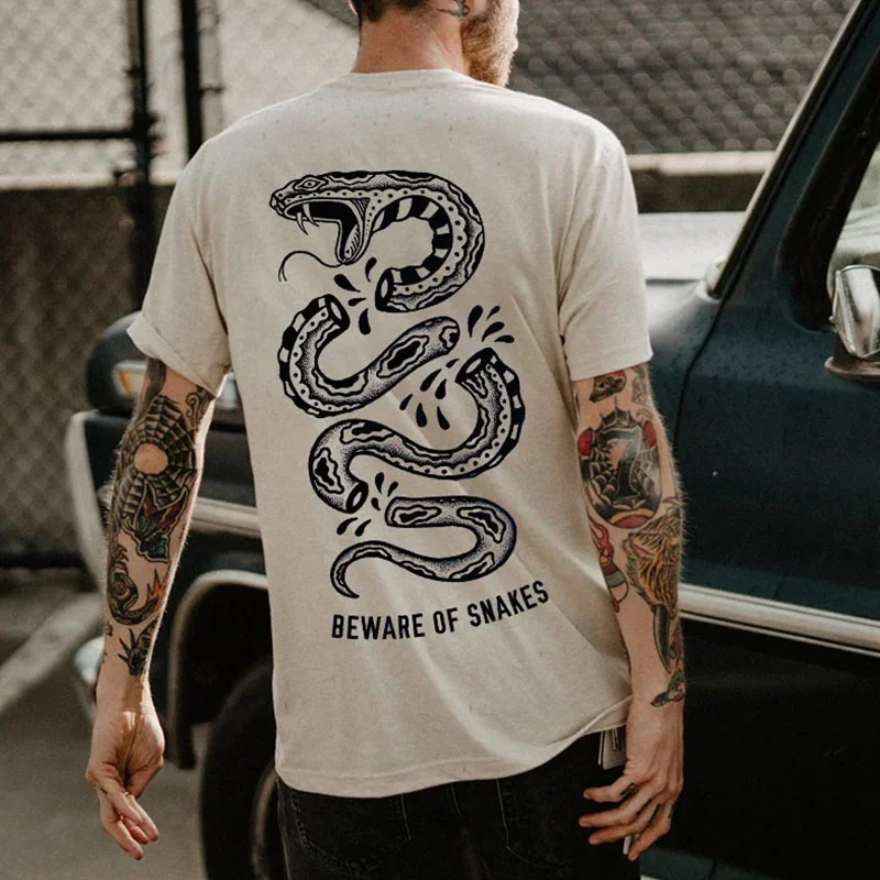 BEWARE OF SNAKES Broken Casual Graphic White Print T-shirt