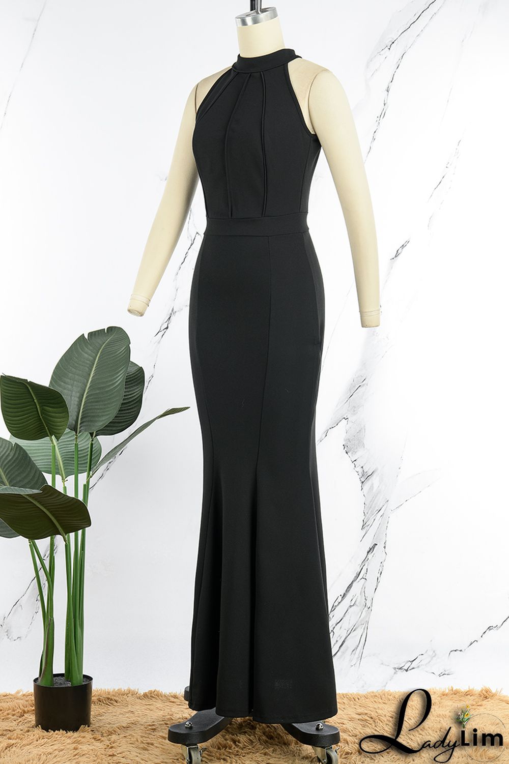 Dark Green Elegant Solid Patchwork Half A Turtleneck Evening Dress Dresses