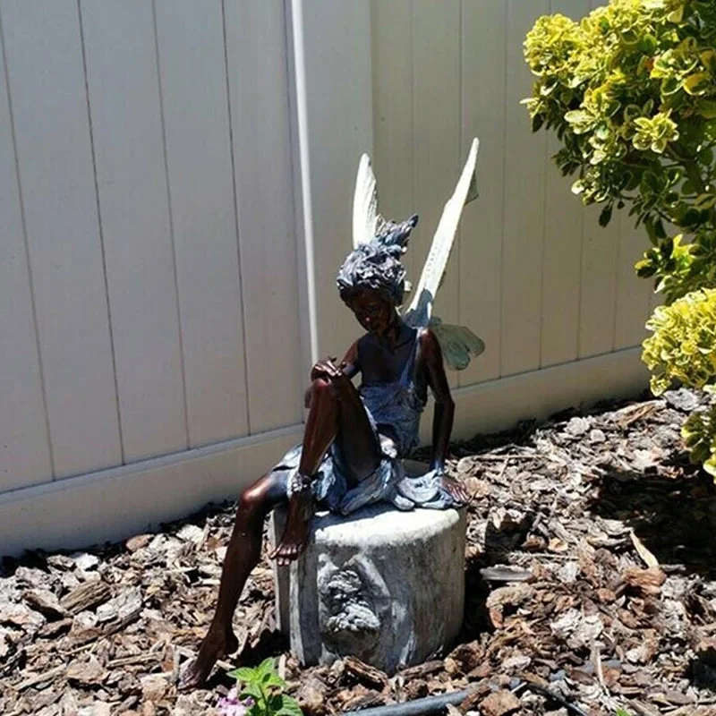 Flower Fairy Statue Garden Ornament Figure Sit Goblin Statue Resin Crafts