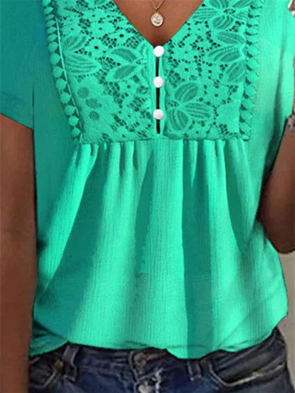 Women Half Sleeve V-neck Solid Color Dress