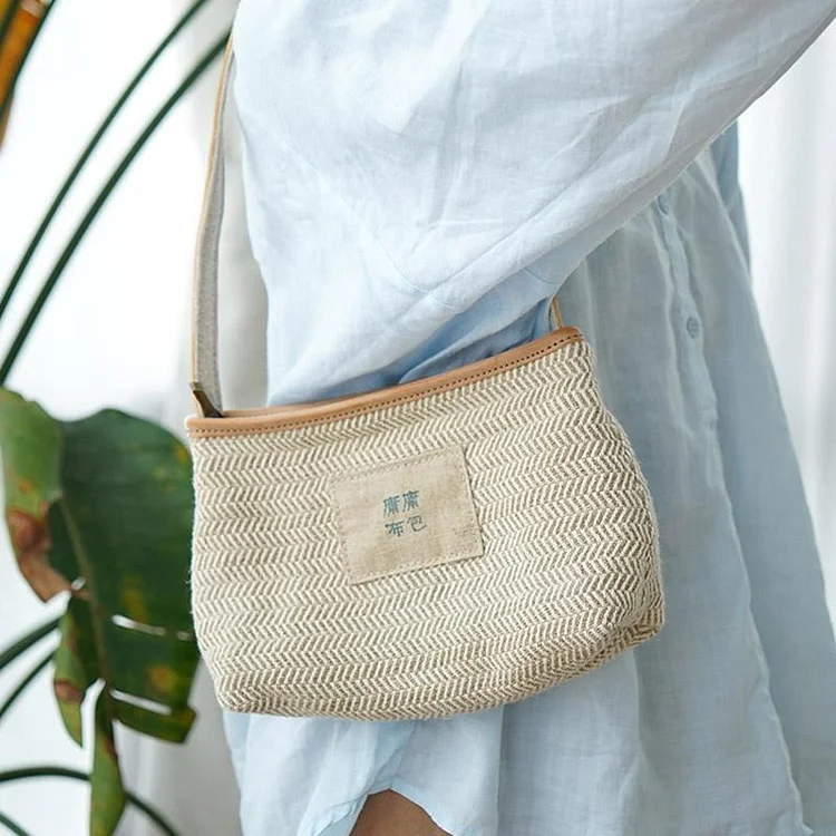 Casual One-shoulder Woven Canvas bag