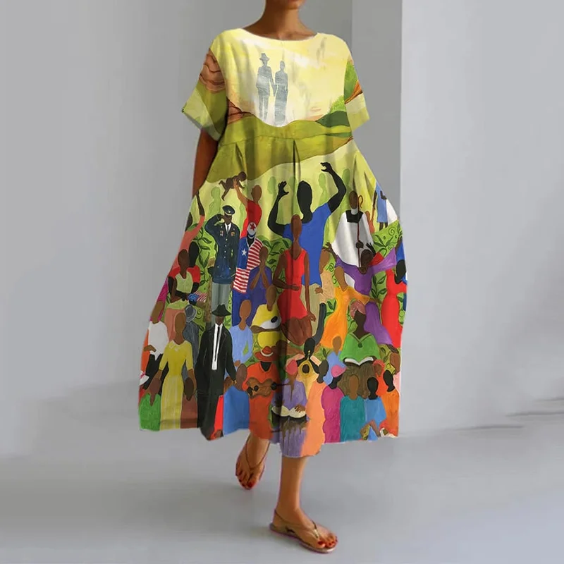 Women‘s Juneteenth Cheer Independence And Freedom Print Midi Dress