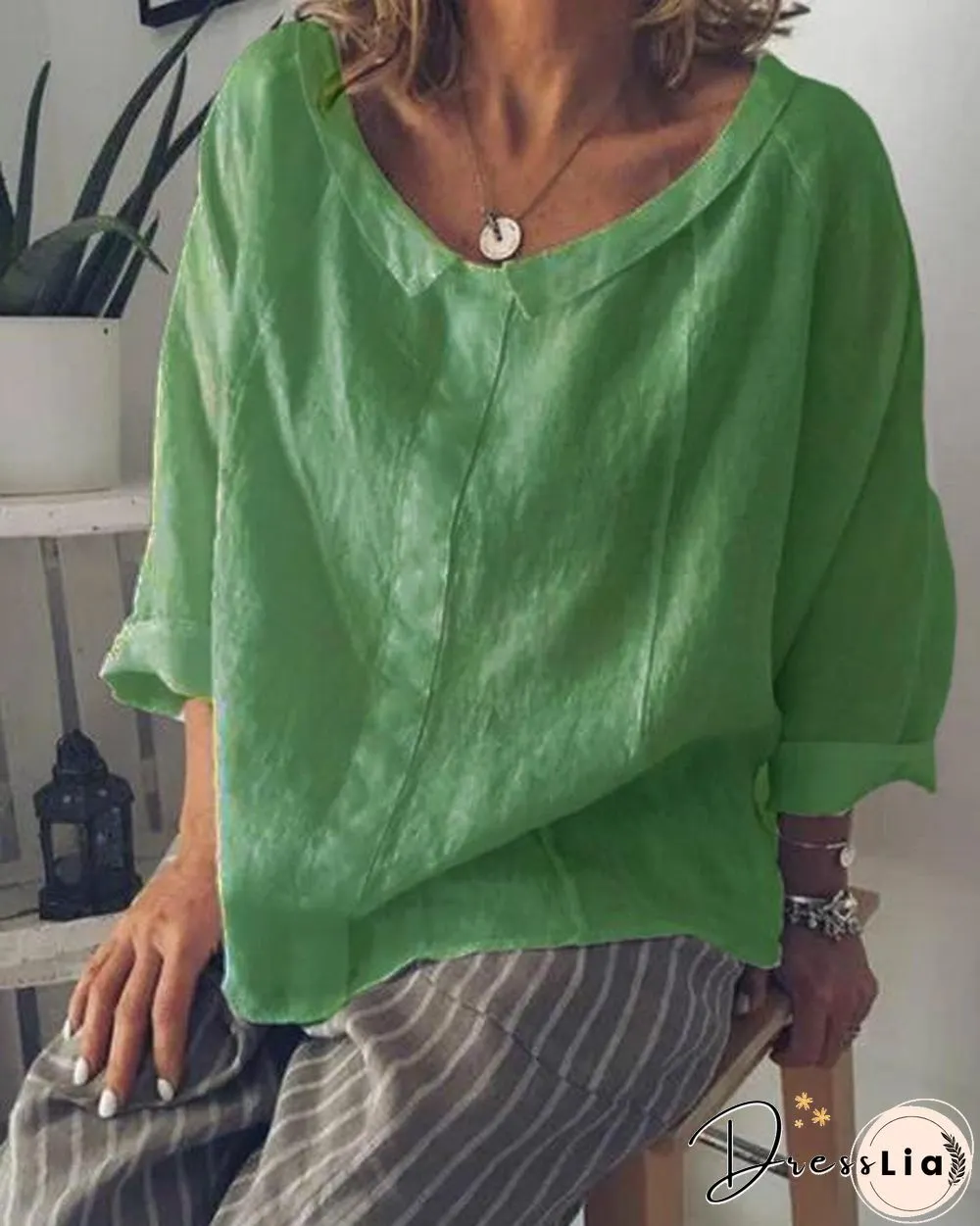 Plus Size Causal Solid Color Long Sleeve Shirts