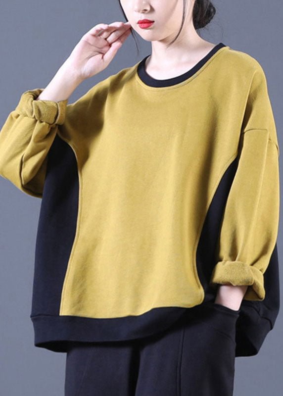 Luxury Yellow O-Neck Patchwork Loose Fall Pullover Street Wear CK2476- Fabulory