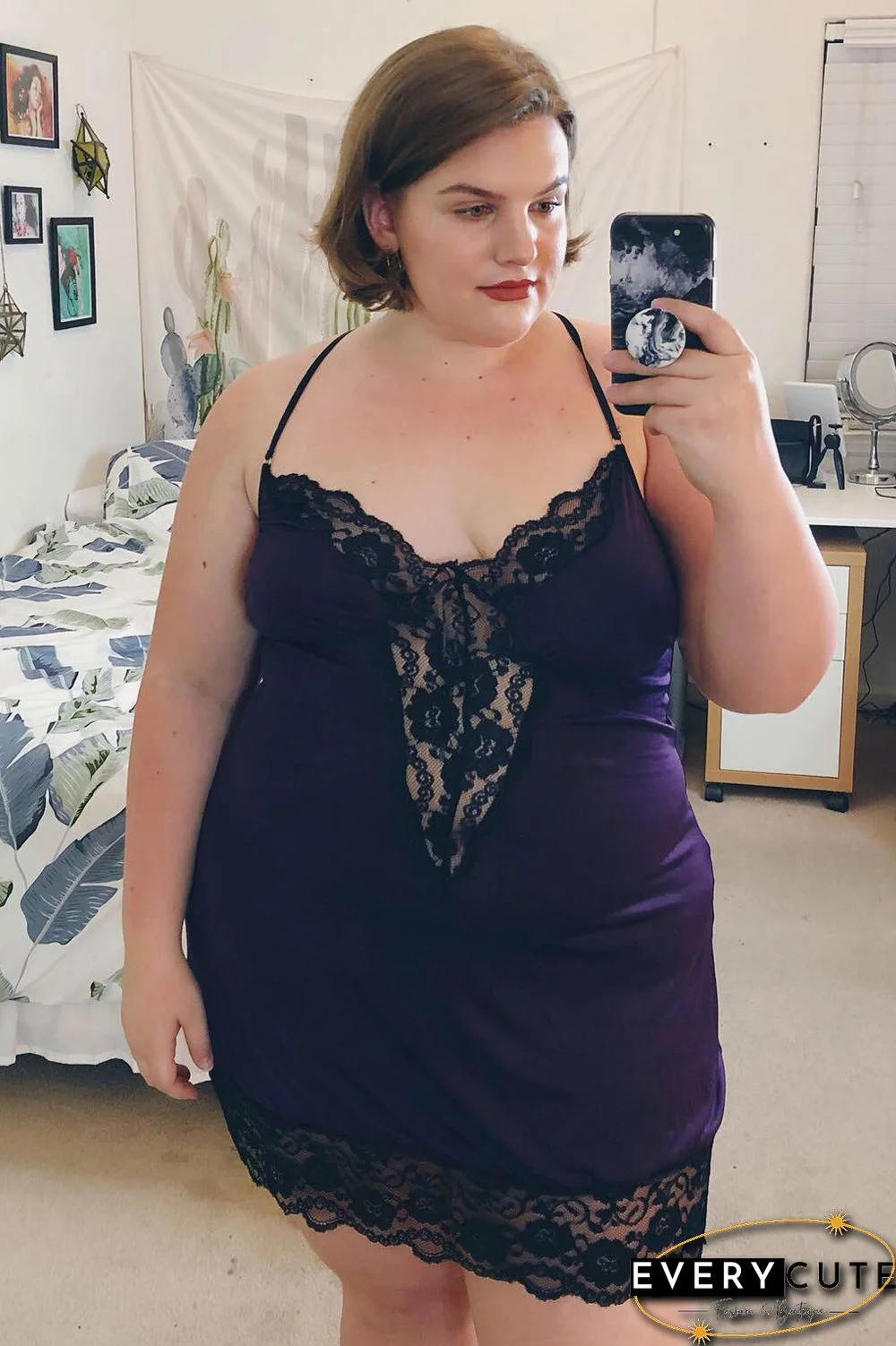 Purple Venecia Chemise with Lace Trim