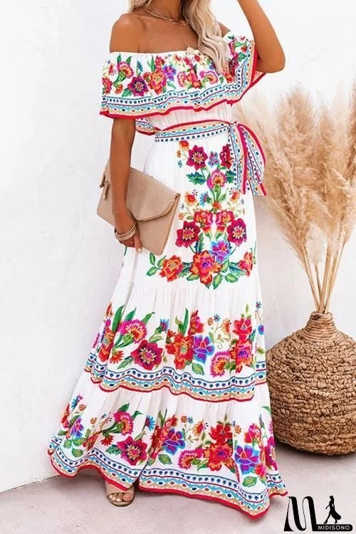 MidiSono - Gradient Off Shoulder Belted Maxi Dress