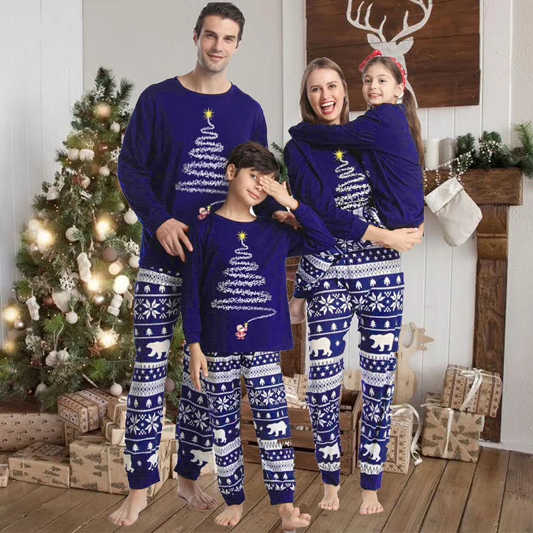 Family Matching Red Christmas Tree Suits Family Look Pajama Set