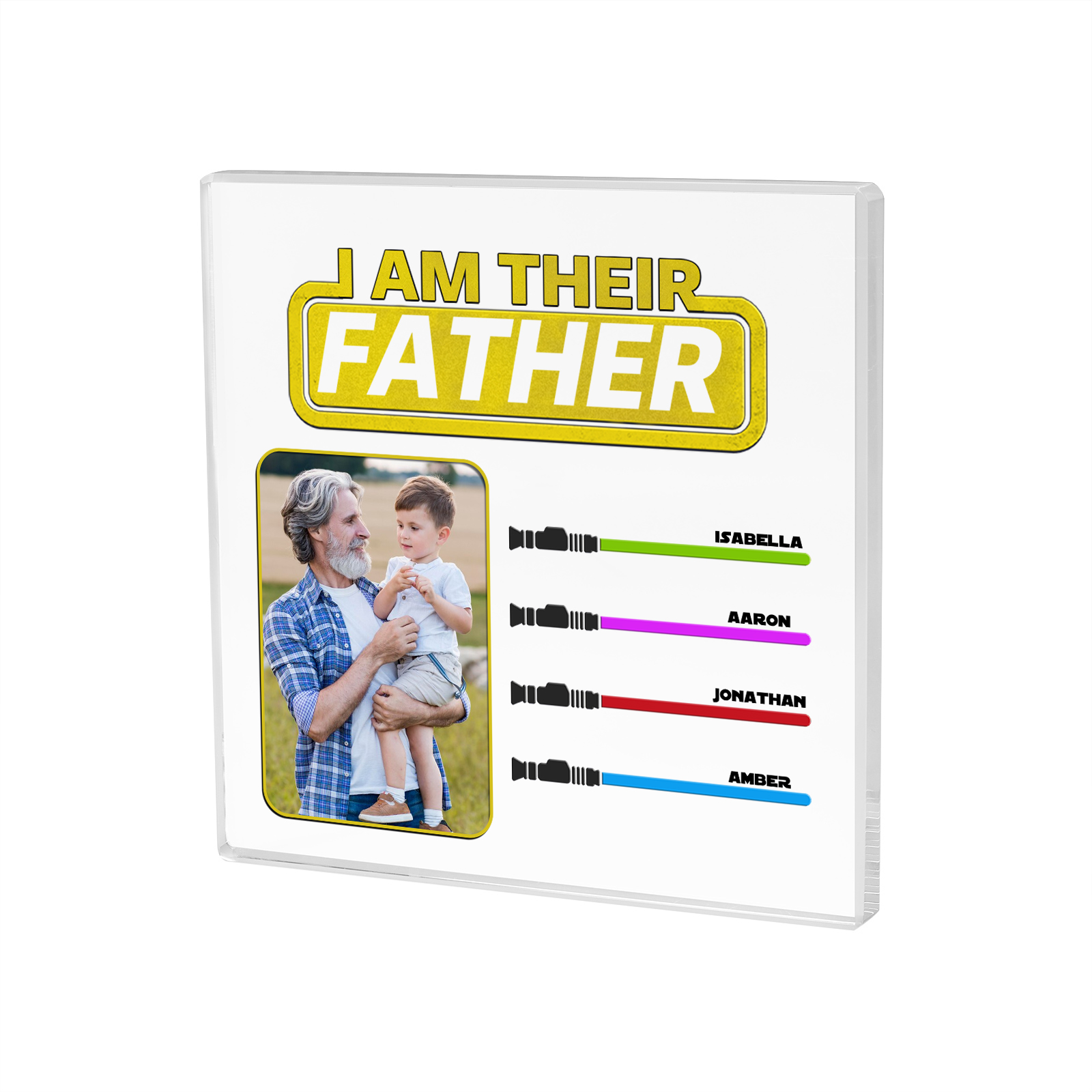 4 Names - Personalised Photo & Name Acrylic Square Keepsake Rectangle Plaque "I Am Their Father" Gifts for Dad-Jessemade AU