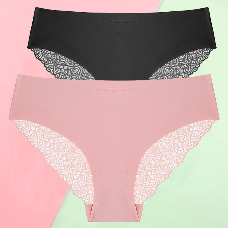 FINETOO 2PCS/Set S-XL Sexy Women Seamless Lace Pantys 6 Solid Colors Breathable Panties Lace Underwear For Girls Thong Lingerie