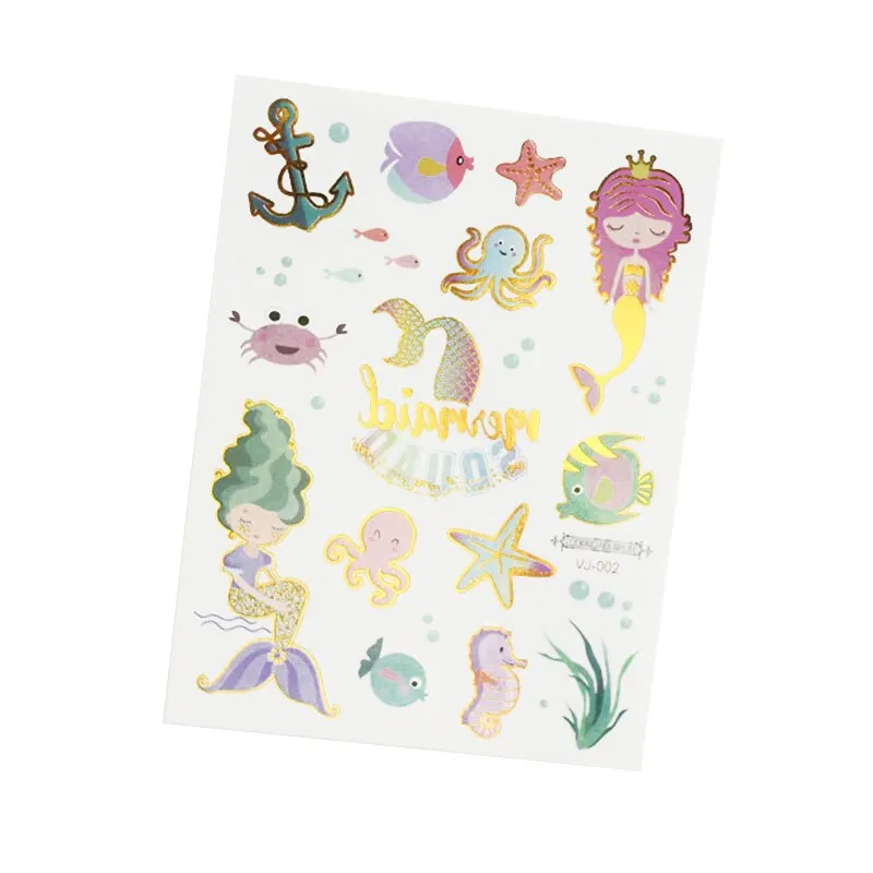 1Pc Mermaid Glitter Bronzing Cartoon Children's Body Temporary Tattoos For Kids Mermaid Theme Birthday Party Decoration Supplies