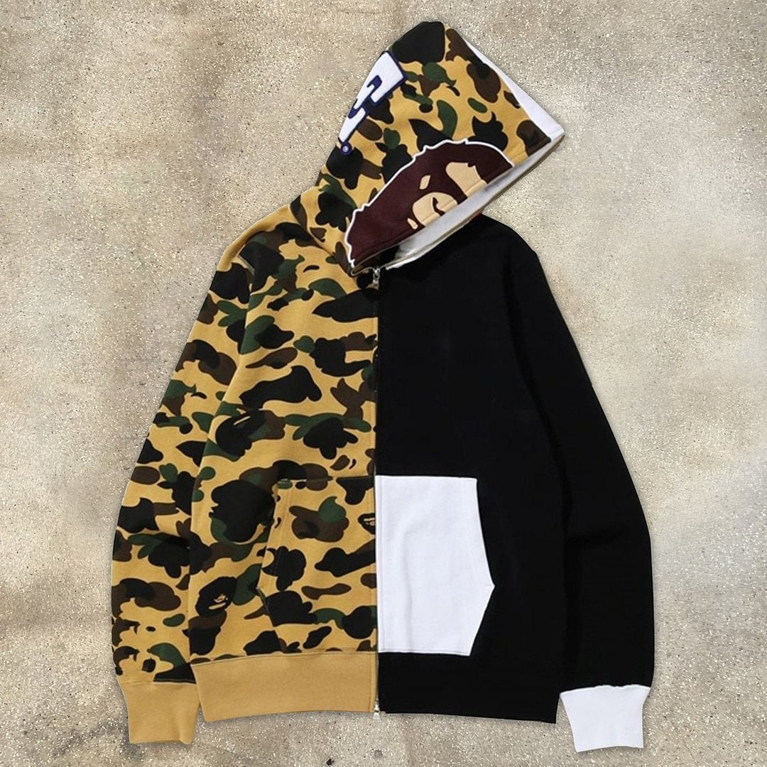 Fashion stitching casual hit color camouflage print street hoodie
