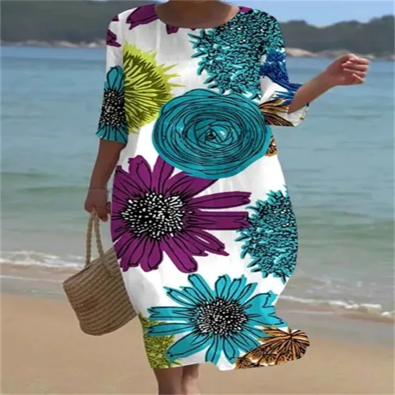 Churchf Churchf New Women's Floral Art Print Leisure Vacation Dress