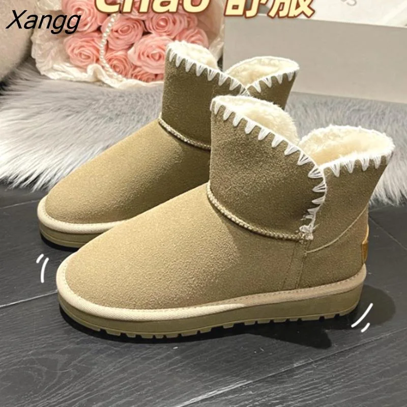 Punklens Winter Women Short Plush Warm Snow Boots Flats Casual Shoes Suede Fur Chelsea Ankle Boots Platform Ladies Shoes Botas Mujer 304-1