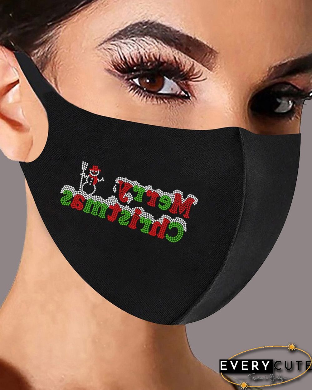 Christmas Letter Graphic Pattern Studded Face Mask