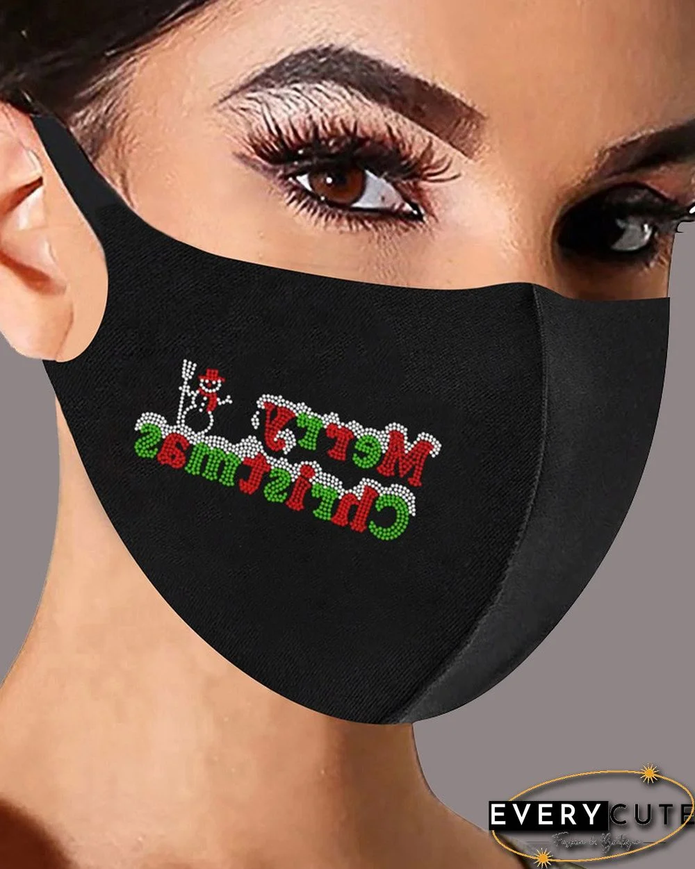 Christmas Letter Graphic Pattern Studded Face Mask