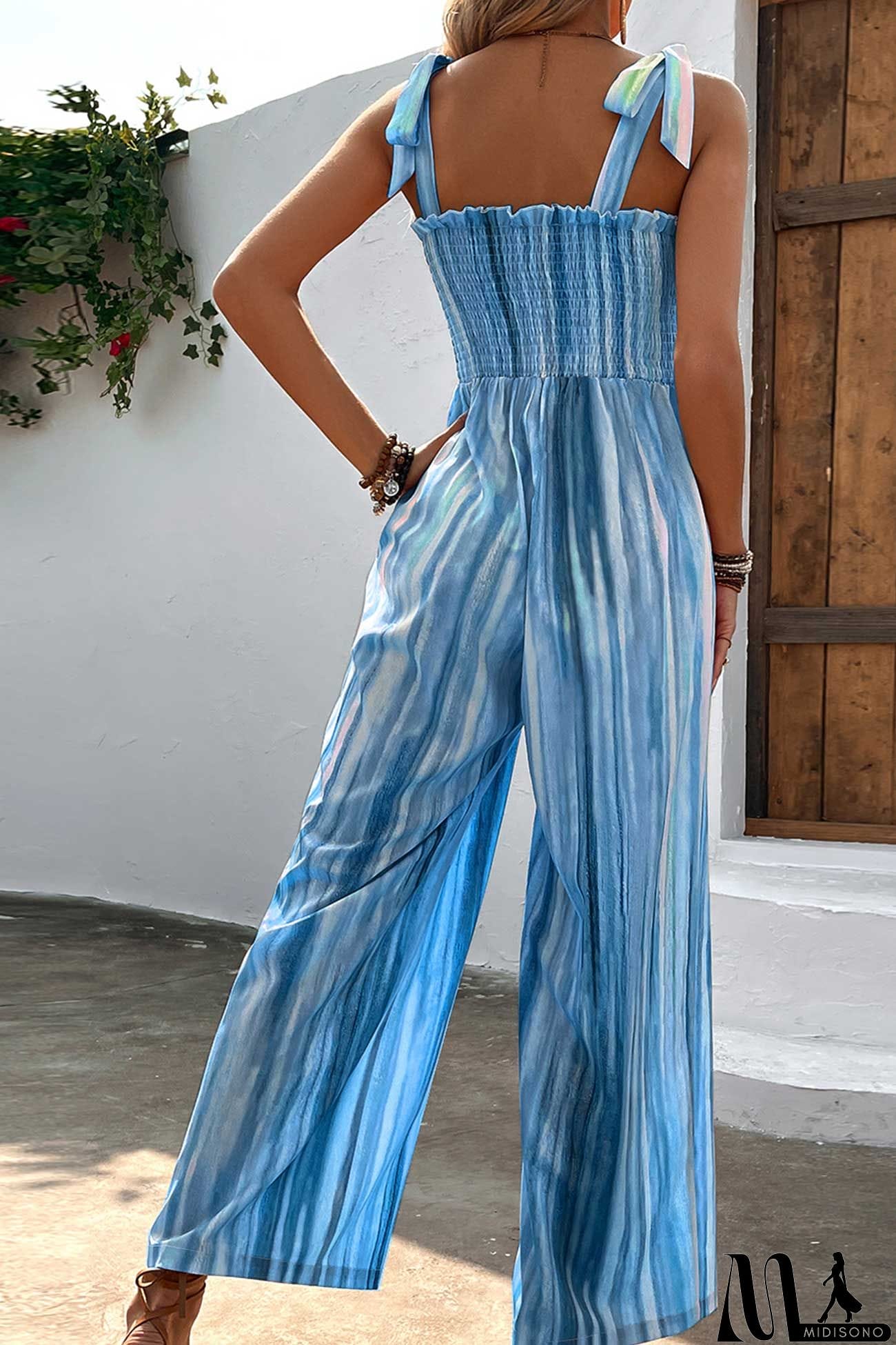 MidiSono - Gradient Striped Smocked Tie-Straps jumpsuits