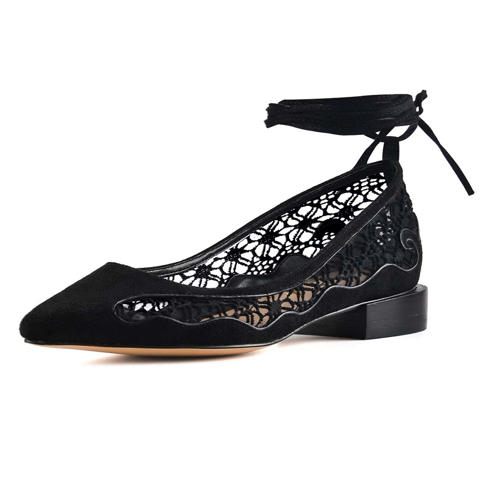 Hollow Lace Shoes Comfort Flats Almond Toe Shoes Lace-Up Style