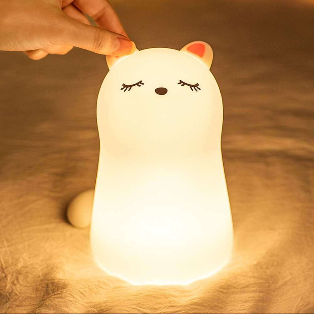 

Mini Cat LED USB Night Light 7 Colors Touch Remote Control Silicone Lamp, 501 Original