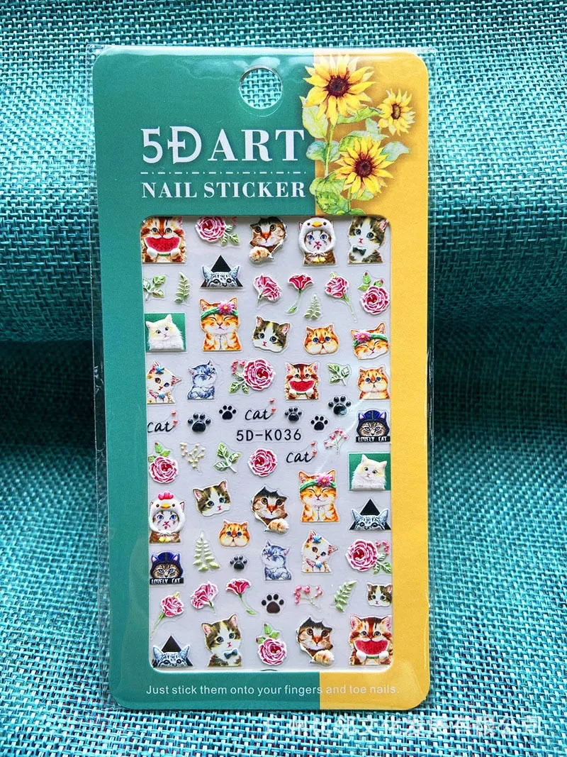 5D Embossed Nail Art Stickers Butterfly Rose Animal Design Flowers Lace Gel Decals Acrylic Engraved Sliders Manicure Art Decora-Nail Inspo
