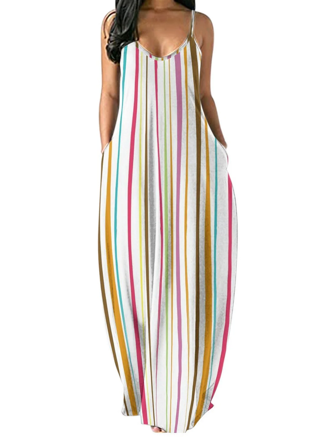 Women Half Sleeve V-neck Solid Color Dress