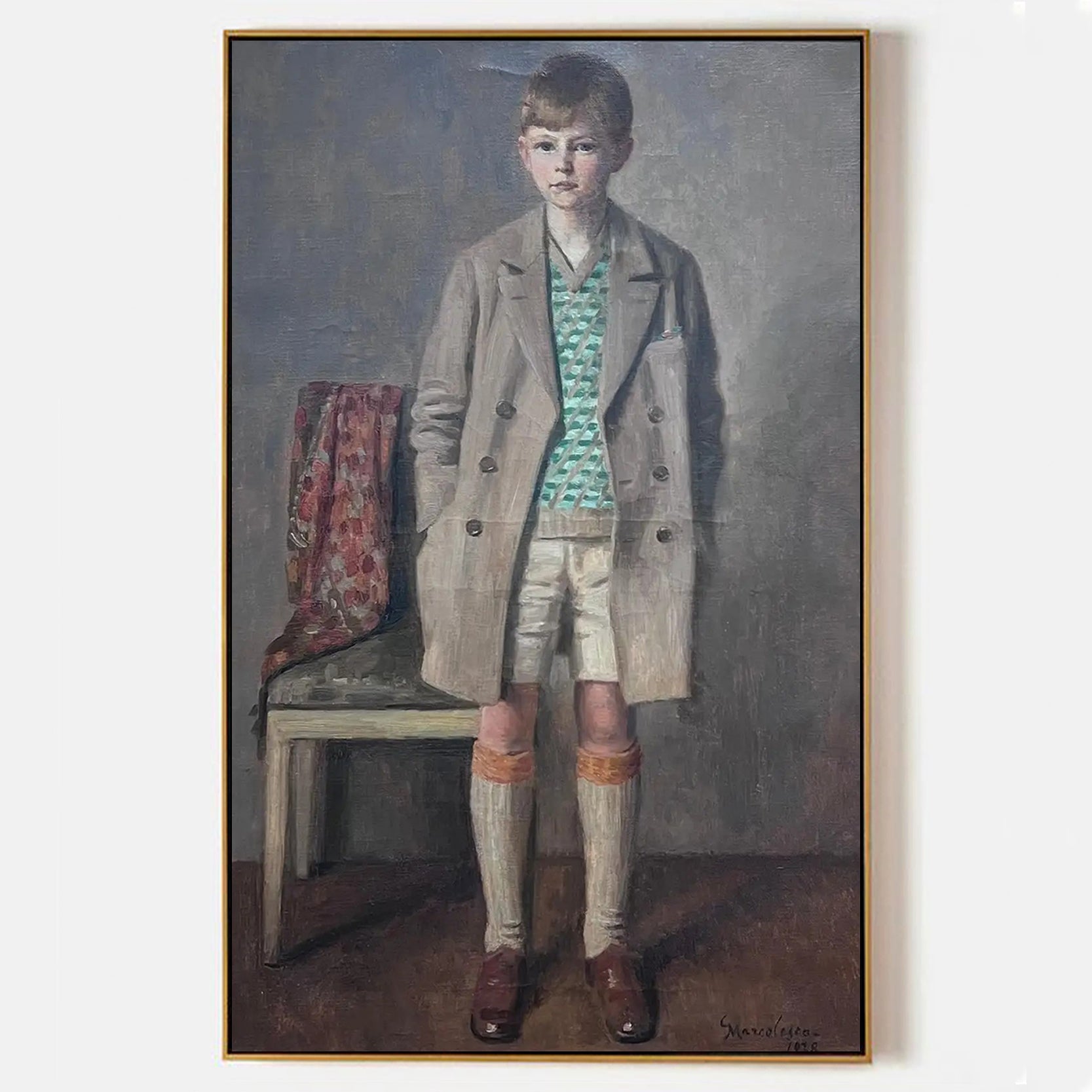Arabelart Large Oil Portrait of a Young Boy in Vintage Clothing - Art Reproduction