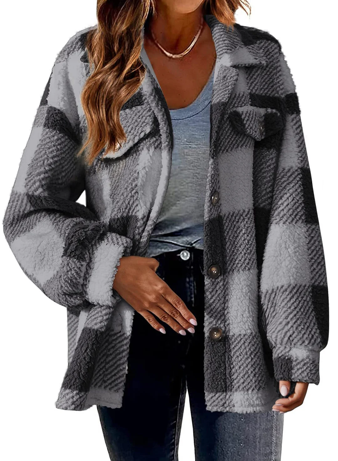 Uveng Uveng Women's 2025 New Autumn And Winter With Pocket Lattice Lamb Jacket Button Plush Jacket