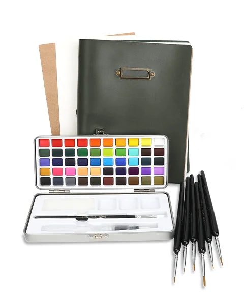 50 Colors Solid Watercolor Paint Set With 230 GSM Vintage Watercolor Sketchbook