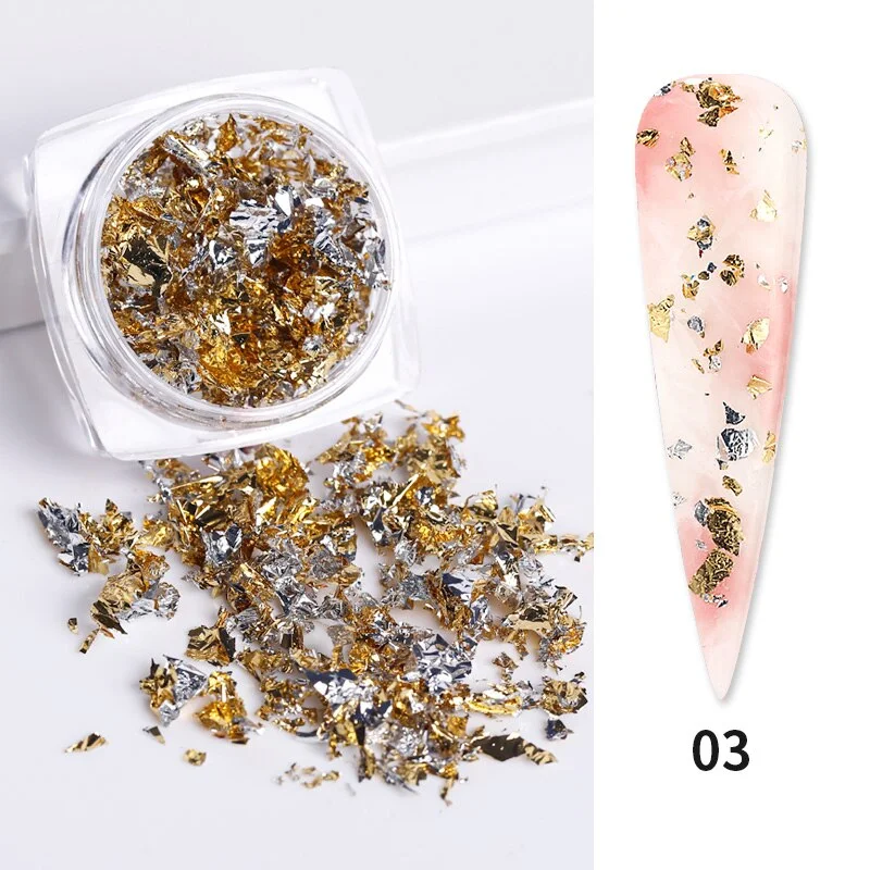 6 Grids Sparkly Foil Nails Sequins Irregular Aluminum Gold Red Summer Design Set  Mirror Chrome Glitter Flakes Gel DIY Manicure-Nail Inspo