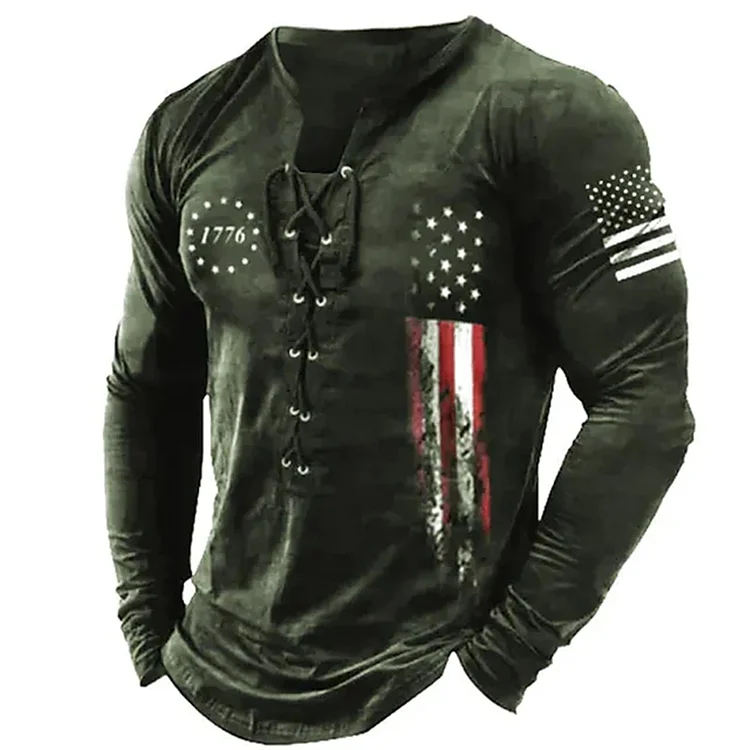 BrosWear Men's Retro Flag Casual Long Sleeve T-Shirt