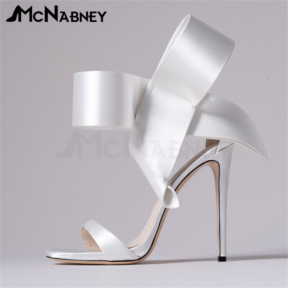 VCshoes Satin Butterfly Knot High Heels Stiletto Pointed Toe Sandals Style Shoes High Heels Shiny Rhinestone Sandals Sale