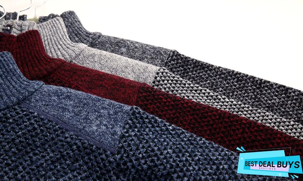Men Warm Thick Velvet Winter Pullovers Zipper Mandarin Collar Man Casual Clothes Big Size Sweaters Top