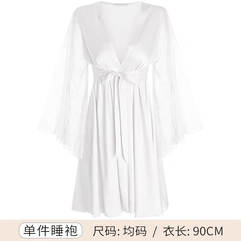 Sdrawing Sdrawing Nightgown Women's Pure-Sensive High-End Sleeprobe 2025 New Spring And Autumn Ice Silk Splicing Lace Bathrobe Morning Robe