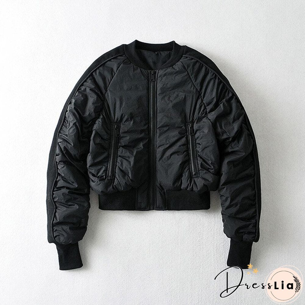 New Autumn Winter Women Pink Cropped Zipper Pockets Warm Fashion Parkas Baseball Jacket
