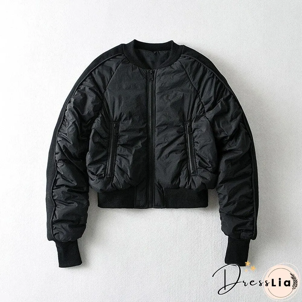 New Autumn Winter Women Pink Cropped Zipper Pockets Warm Fashion Parkas Baseball Jacket
