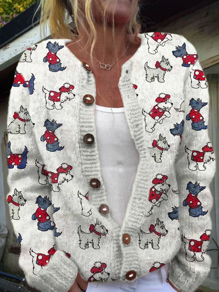 Lively Dogs Print Women's Cozy Sweater Cardigan