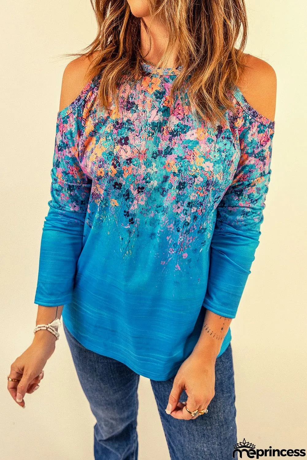 Floral Print Cold Shoulder Top