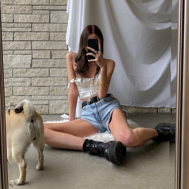 Uveng Uveng Summer New Fashion Sexy Hot Girl Pure Desire Wind V Tie Pure Color Silk Bright Small Vest