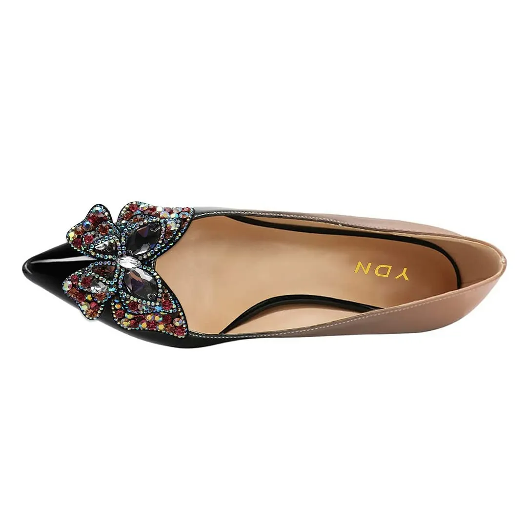 Rhinestone Butterfly Block Heel Ombre Nude & Black Pumps Shoes