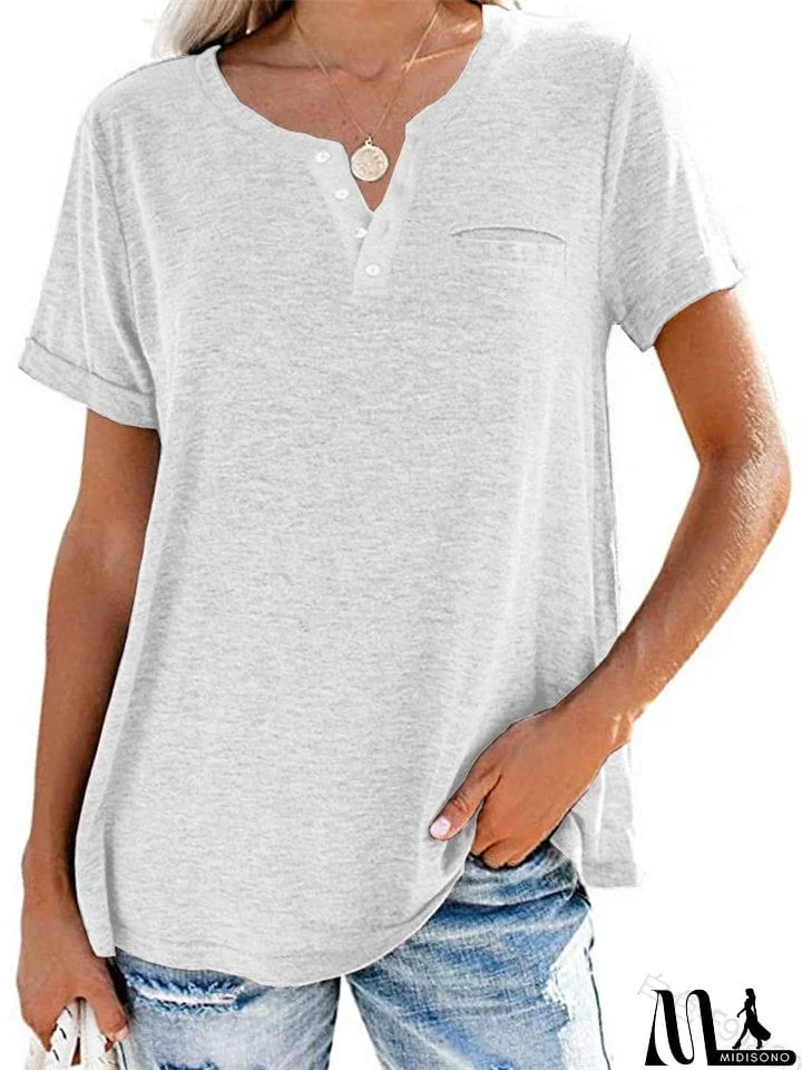 MidiSono - Casual Solid Color Short Sleeve Loose T-Shirts