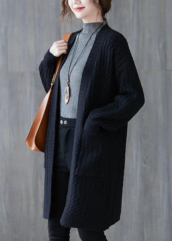 Oversized black knit cardigans fall fashion pockets baggy knit sweat coats