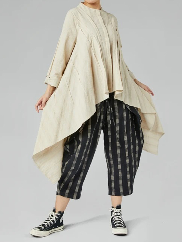 Loose Long Sleeve Pleated Irregular Hemline Shirt