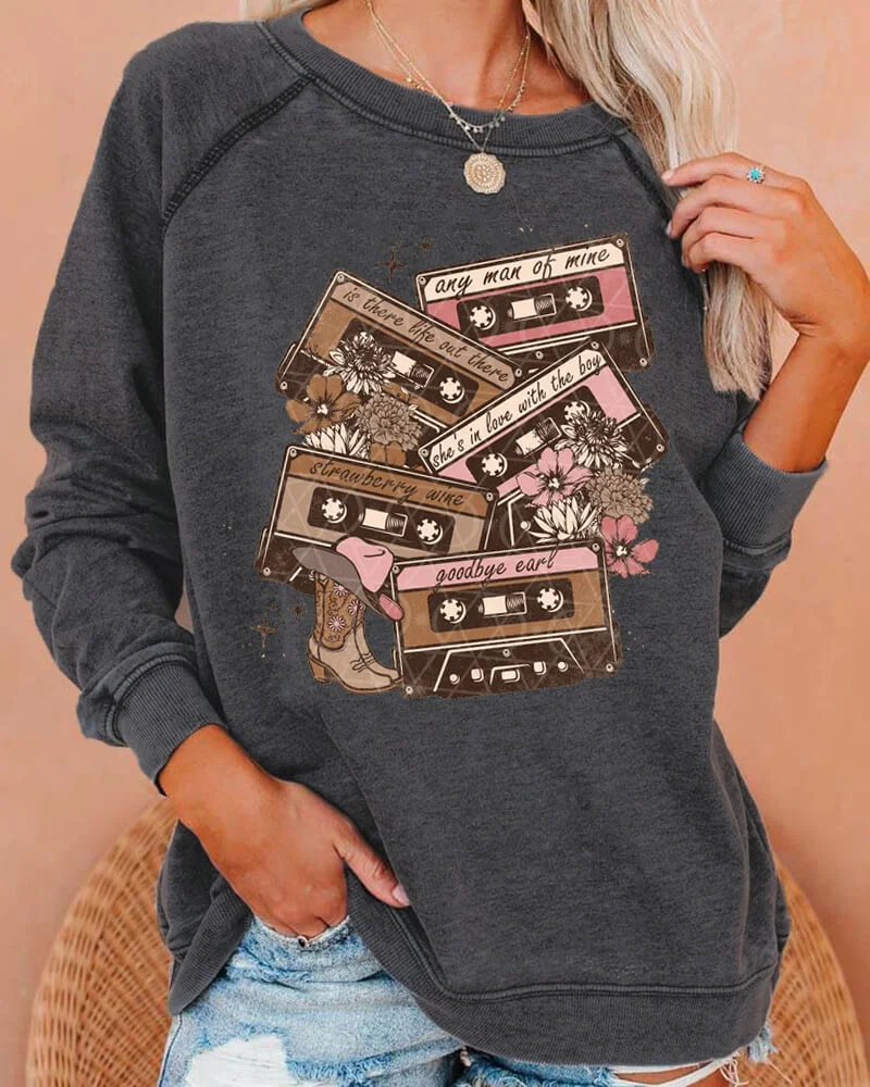 90s Country Cassette Tapes Deep Gray Sweatshirt