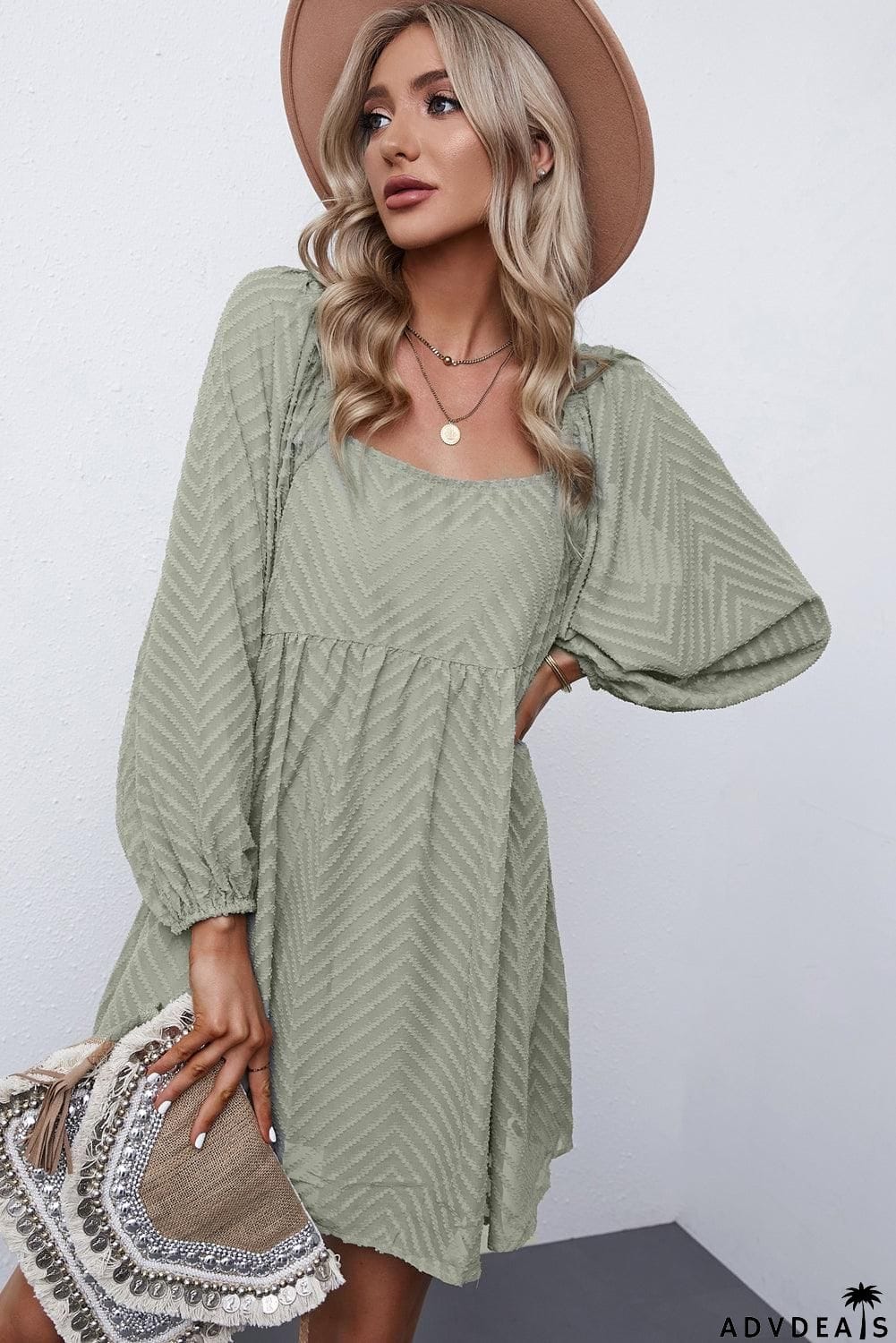 Textured Square Neck Mini Dress