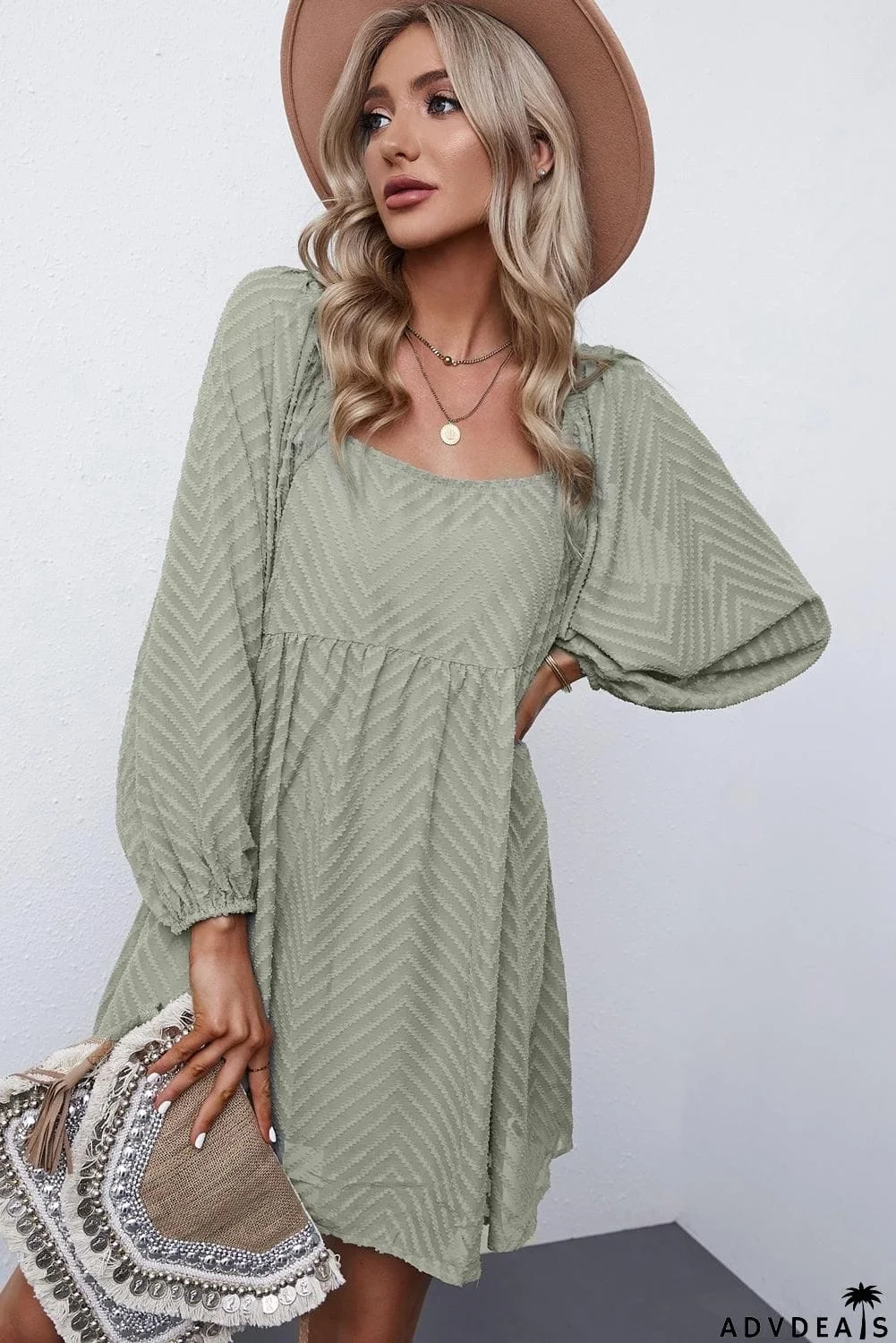 Textured Square Neck Mini Dress