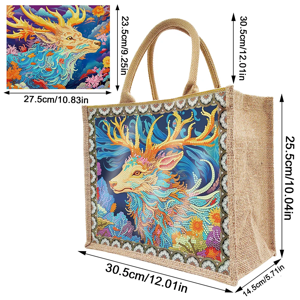 [Upgrade - Waterproof Bag]DIY Elk Linen Diamond Painting Tote Bag Replaceable Canvas for Women Adults