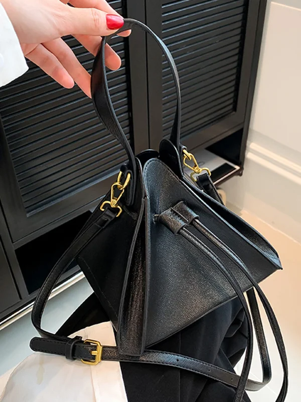 Triangle Drawstring Solid Color Split-Joint Handbags