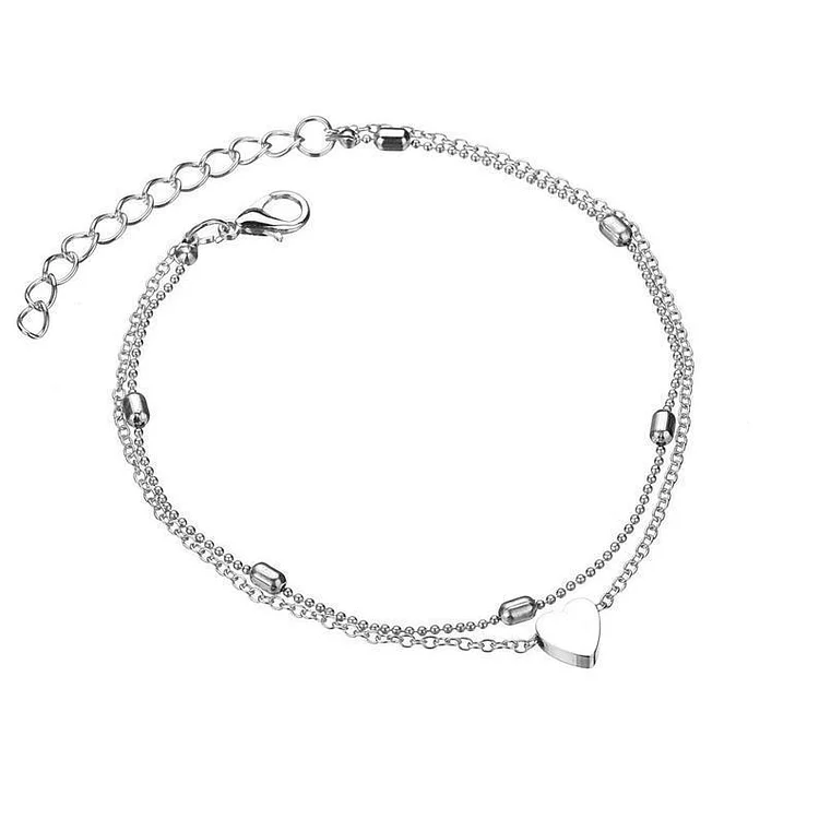 Double Layer Heart Charm Anklet Summer Foot Chain for Women Girls